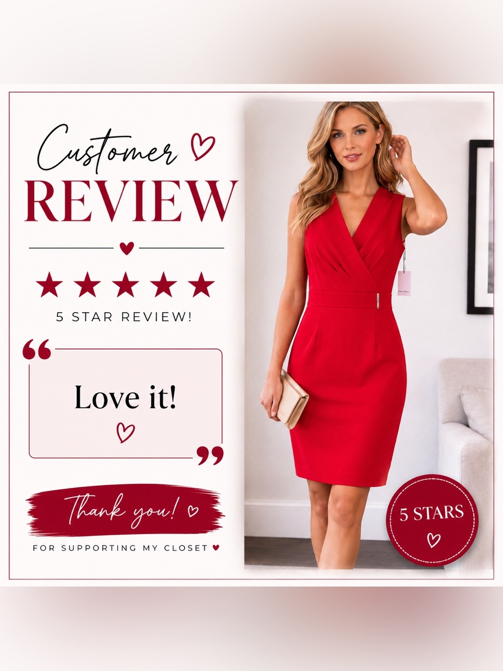 Calvin Klein Red Sheath Dress NWT Size 6 Sleeveless Knee-Length